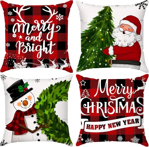 Miniatura 10 de Brightown Juego de 4 fundas de almohada rojas de Navidad de 18 x 18 pulgadas, decoración de Navidad, decoración de vacaciones de invierno, funda