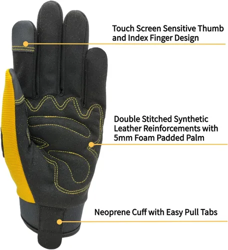Miniatura 3 de Guantes de trabajo de seguridad para hombres y mujeres, guantes de trabajo utilitarios, guantes de mecánico, guantes de trabajo de patio, ajuste