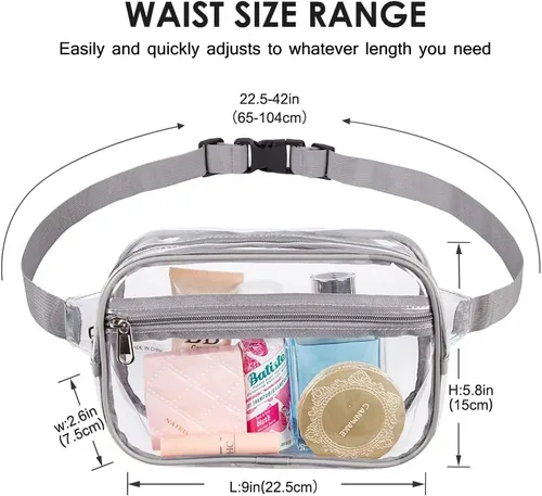 Miniatura 10 de Clearworld Riñonera transparente para mujeres y hombres, paquete de cintura aprobado por estadio con correa ajustable, bolsa de cinturón de moda