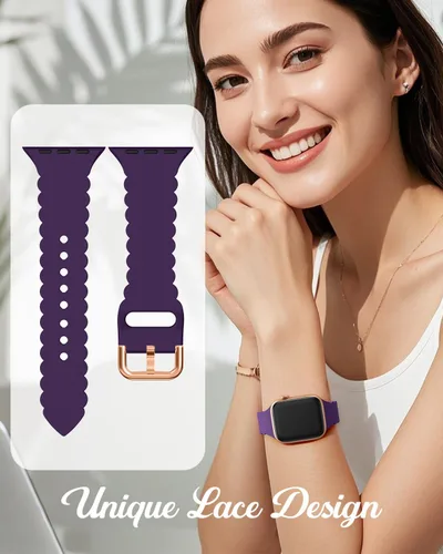Miniatura 2 de Sunnywoo - Correa deportiva de encaje de silicona compatible con Apple Watch de 38, 40, 41, 42, 44, 45, 46 y 49 mm para mujeres, correa de muñeca