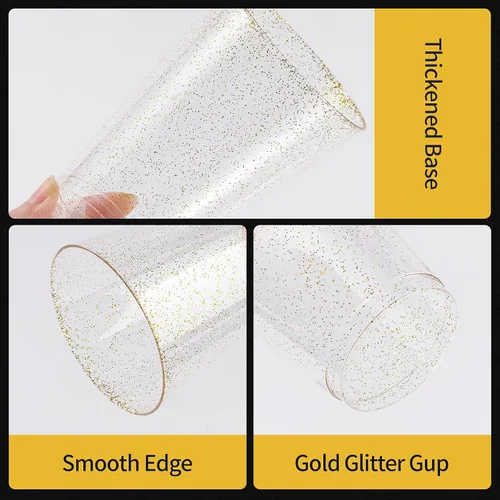 Miniatura 4 de Goodluck 100 vasos de plástico con purpurina dorada de 9 onzas, vasos desechables con purpurina, elegantes vasos de cóctel de plástico, vasos