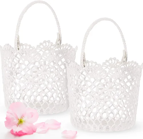 WILLBOND 2 cestas de flores para boda, pequeña canasta blanca con asa para boda, pétalos de flores, confeti, 5.90 x 4.72 x 4.33 pulgadas (estilo