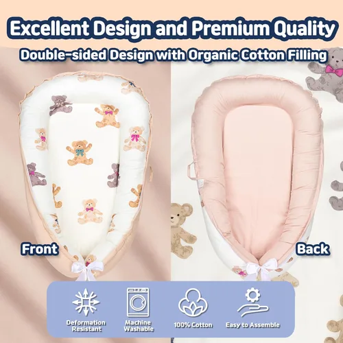 Miniatura 4 de Tumbona para recién nacido de 0 a 24 meses, almohada para bebé y tumbona con nido, almohada infantil transpirable de algodón orgánico, nido portátil
