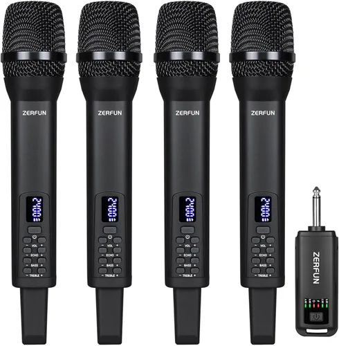 Miniatura 10 de Micrófono inalámbrico recargable, sistema de micrófonos de mano inalámbricos profesionales dinámicos con control de eco, agudos, graves, volumen