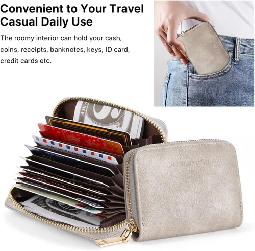 Miniatura 3 de CORALDAISY Cartera de piel vegana con tarjetero para tarjetas de crédito con cremallera, 1-gris, Mini
