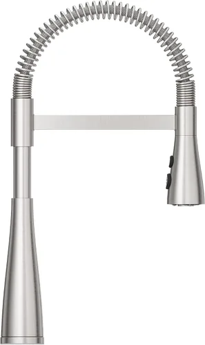 Miniatura 6 de Pfister Neera - Grifo de cocina de estilo comercial con rociador desplegable de una sola manija, acabado dorado cepillado de arco alto, 3 ajustes