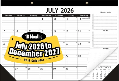 Calendario de escritorio 2025-2026 -18 meses-julio 2025 a diciembre 2026, calendario de escritorio 2025, 12 x 17 pulgadas, calendario 2025-2026,