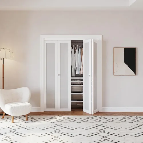 Miniatura 9 de Puertas plegables, puerta de vidrio esmerilado de 24 x 80 pulgadas con perilla y kit de herramientas, puerta interior plegable
