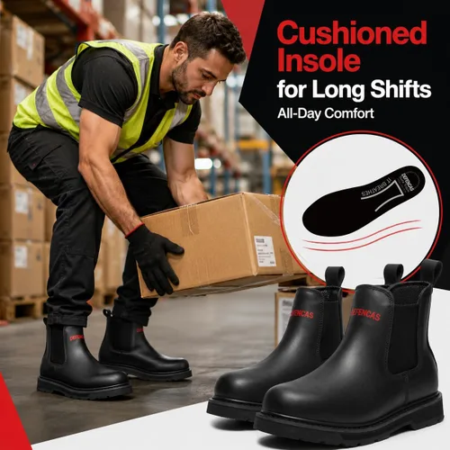 Miniatura 6 de Botas de trabajo sin cordones para hombre, botas de trabajo Chelsea de punta suave de 6 pulgadas, ASTM F2892 EH, suela de goma antideslizante