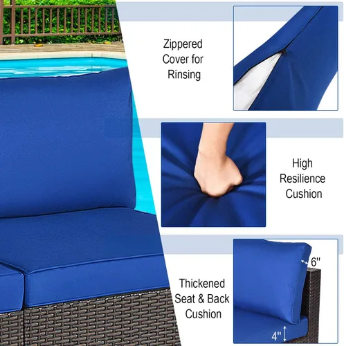 Miniatura 8 de COSTWAY Juego de 2 sofás de ratán de polietileno sin brazos, sillas de mimbre para patio con cojín suave, muebles seccionales al aire libre