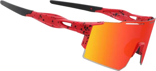 OULAIQI Gafas de sol de ciclismo, polarizadas, para hombres y mujeres, con 1 lente o 3 lentes intercambiables, gafas de béisbol Rojo