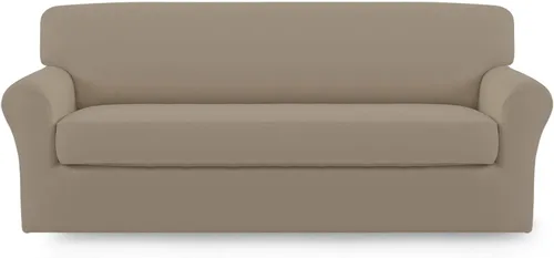 Easy-Going - Funda elástica de microfibra de 2 piezas para sofá, funda suave de elastano, lavable, parte inferior elástica, protector para muebles