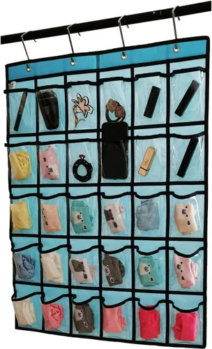 Miniatura 2 de Tabla de bolsillo para el aula para calculadora de teléfono, organizador de joyas para colgar sobre la puerta, armario colgante con 30 bolsillos Azul