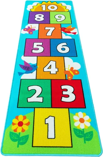Hop & Count Hopscotch - Alfombra para niños, alfombra de juego para el suelo, alfombra de juego para gatear, respaldo antideslizante, gran regalo