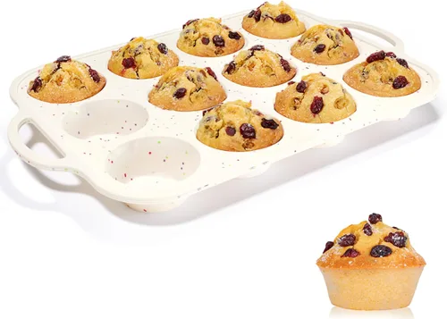 Miniatura 16 de CAKETIME Molde para mini muffins, molde para mini cupcakes con marco reforzado de metal, moldes para muffins de silicona antiadherentes con asa