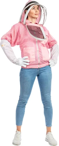 Miniatura 3 de Chaqueta ventilada de apicultura de 3 capas de protección completa para apicultores con velo de esgrima (4XL, rosa)