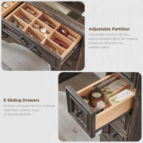 Miniatura 5 de Escritorio con espejo y luces, luces LED de 48 pulgadas, tocador de maquillaje con 8 cajones, mesa de tocador con 3 modos de color, tocador