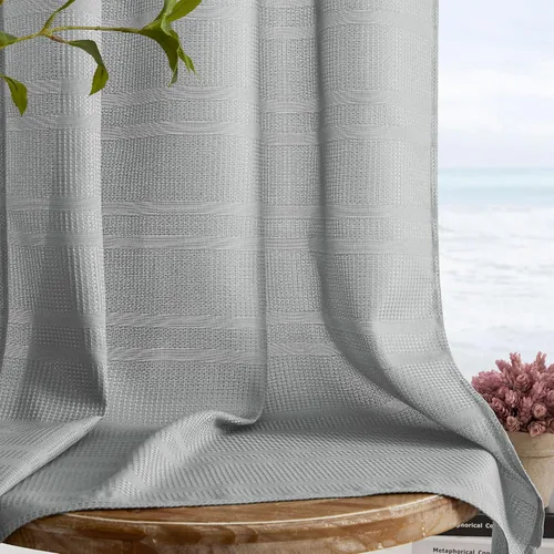 Miniatura 9 de Home Queen Cortinas de Gofre de Nivel Repelentes al Agua para Ventana de Baño, Cortinas de Media Ventana para Cocina, 30 A x 45 L Pulgadas Cada Una
