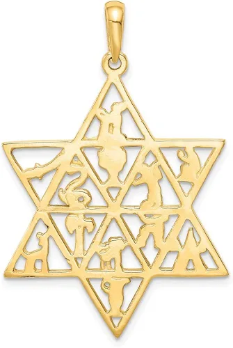 Miniatura 4 de Colgante de oro amarillo de 14 quilates con estrella de David 12 tribus