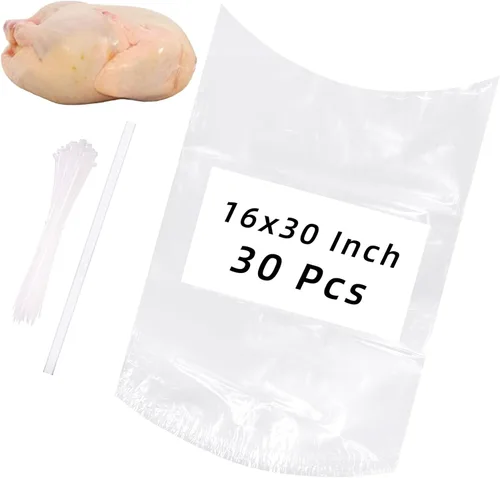 Bolsas retráctiles grandes de pavo, 30 unidades de 16 x 30 pulgadas, bolsas termorretráctiles transparentes para aves de corral, congelador con