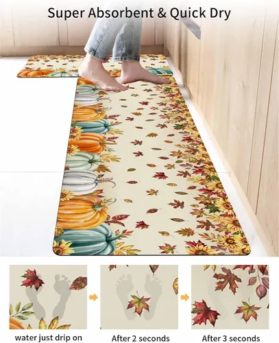 Miniatura 4 de Tapete de baño con hojas de calabaza de otoño, antideslizante, de secado rápido y absorbente, de tierra de diatomeas, para fregadero de cocina