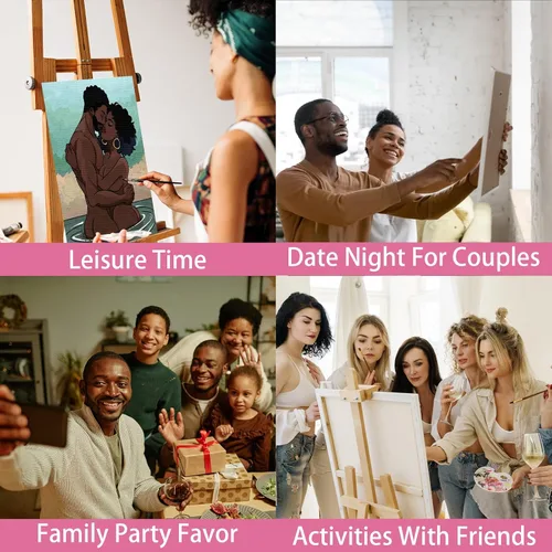 Miniatura 6 de Nuberlic Kit de pintura en lienzo predibujado para pintar para adultos, parejas, pintura y sorbos, suministros de fiesta, tema de amor