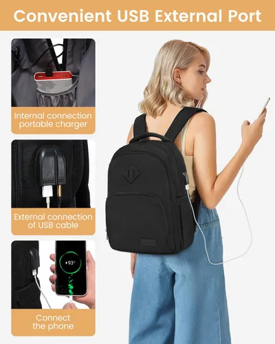Miniatura 3 de LOVEVOOK Mochila escolar para mujeres y hombres, mochila negra con compartimento para laptop de 15.6 pulgadas, bolsa ligera para libros