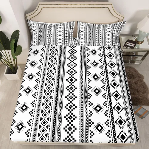 Miniatura 13 de Homewish Western Fitted Sheets Twin Size (No Flat),Retro Country Tribal Bedding Set 2Pcs,Kids Girls Boys Room Decor,Southwest Aztec Stripes Bed