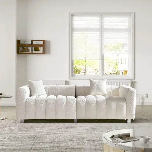 Miniatura 9 de Sofá moderno de burbujas de 87.4 pulgadas con 2 almohadas, sofá Boucle de alta calidad, sofá de 3 plazas, sofá biplaza mullido con cojines de espuma