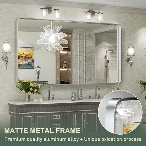 Miniatura 256 de TokeShimi - Espejo para pared de baño, espejo de tocador con marco de metal de aleación de aluminio mate cepillado e inoxidable, decoración rústica