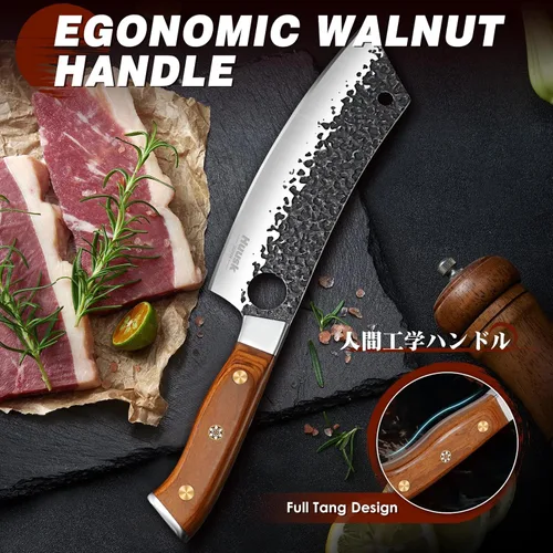Miniatura 6 de Huusk Cuchillos de carnicero para carne, juego de cuchillos de cocina vikingos de acero al carbono forjado a mano con bolsa de rollo