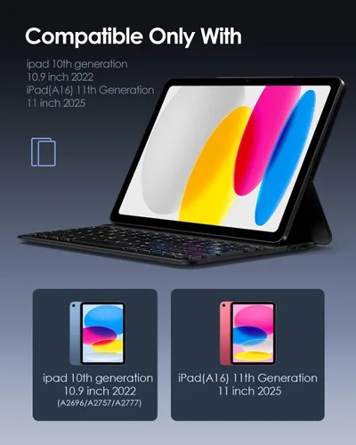 Miniatura 2 de Funda para iPad de 11ª (A16, 2025)/10ª generación con teclado, funda magnética desmontable para teclado Bluetooth inalámbrico para iPad de 10.9