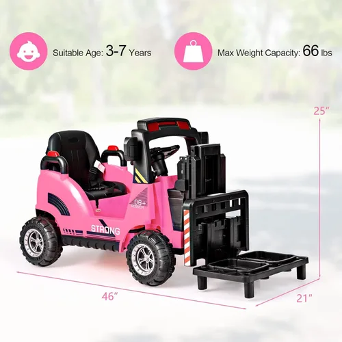Miniatura 6 de OLAKIDS Carretilla elevadora para montar, camión de construcción de vehículos eléctricos para niños de 12 V con control remoto, horquilla
