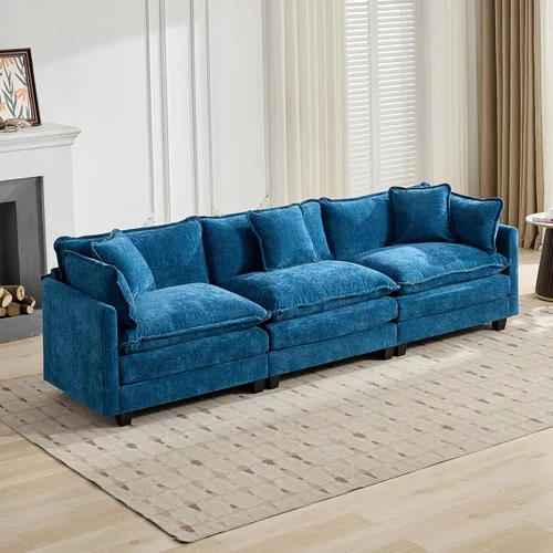 Miniatura 20 de Sofá modular negro de 111.5 pulgadas, sofás seccionales grandes de 3 plazas para sala de estar, sofá nube de tela de felpilla de gran