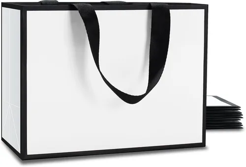 Miniatura 9 de Bolsas de regalo negras a granel, 20 bolsas de regalo de papel negro medianas de 8 x 4.25 x 10.5 pulgadas con asas de cinta, bolsas de regalo