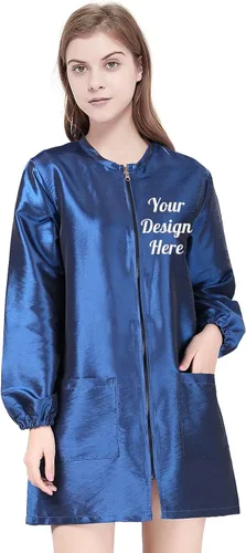 Miniatura 11 de TOPTIE Personalizado Bordado Satén Manga Larga Salón Smock Unisex Peluquero Peluquero Capa Chaqueta Mascota Aseo Ropa de Trabajo