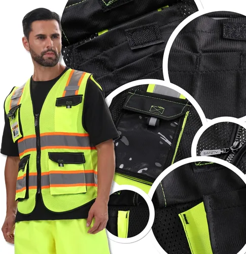 Miniatura 6 de JKSafety Hi Vis Chalecos de Seguridad Reflectantes para Hombres y Mujeres Chaleco de Alta Visibilidad con Bolsillos Construcción de Tela de Malla