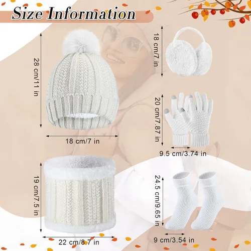 Miniatura 2 de SATINIOR Juego de 5 piezas de gorro de invierno y bufanda, guantes de forro polar cálido, gorro de punto, gorro de punto para pantalla táctil
