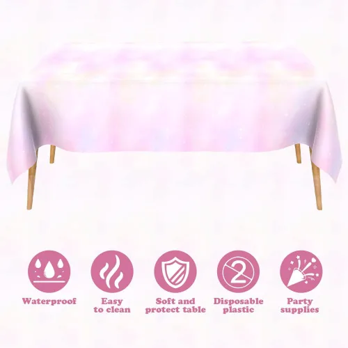 Miniatura 4 de Bsofing Mantel desechable de arcoíris pastel, 2 piezas, mantel rectangular de plástico impermeable para picnic, cumpleaños, aniversario, boda