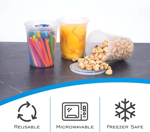 Miniatura 3 de EDI [32 onzas, 20 juegos] Contenedores de plástico deli para almacenamiento de alimentos con tapas herméticas Apto para microondas, congelador