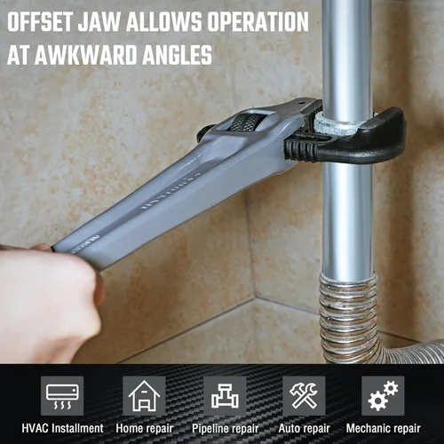 Miniatura 6 de DURATECH Llave de tubo desviada de aluminio resistente de 14 pulgadas, capacidad de 2 pulgadas de mordaza, llave de fontanería ajustable, forjada