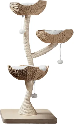 Habitat Haven La Torre de Gatos Santuario - Condominio de Gatos de Lujo, Torre Moderna Grande para Interiores con 3 Camas de Fieltro, Postes para El