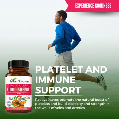 Miniatura 2 de Herbal Goodness Cápsulas de apoyo de sangre de hoja de papaya - Salud de plaquetas y médula ósea, apoyo inmunológico y limpieza de sangre - Cápsulas