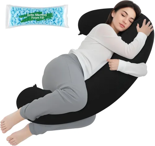 Miniatura 9 de TranquilRelax Almohada corporal, almohada larga, almohada corporal de espuma viscoelástica, almohada lateral en forma de C, funda de almohada Negro