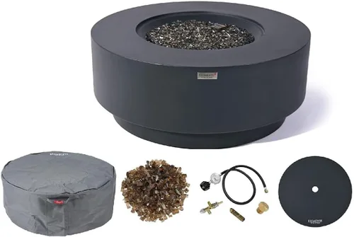Miniatura 35 de Elementi+ Mesa de Fuego de Gas Colorado de Hormigón Fundido de 56" Rectangular, Hoguera al Aire Libre con Ignición Electrónica Incluye Cubierta