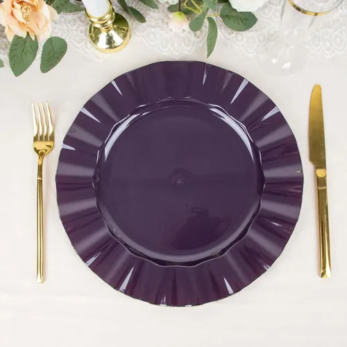 Miniatura 125 de Tableclothsfactory Paquete de 10 platos redondos de plástico negro de 6 pulgadas para ensalada de postre, platos desechables con borde ondulado