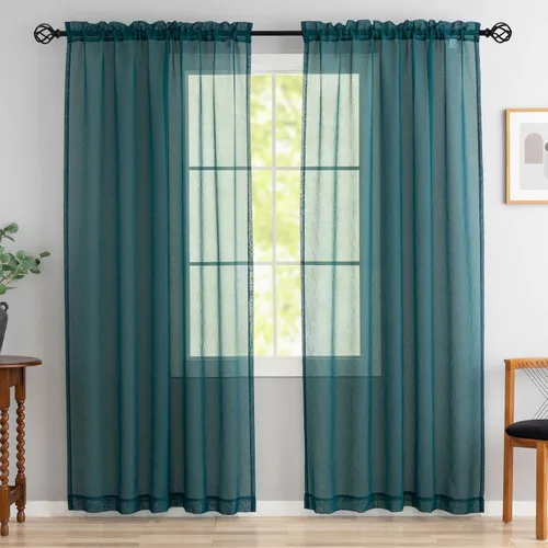 Miniatura 36 de Cortinas para ventana cortinas blancas traslúcidas de 90 pulgadas de largo, 2 paneles de cortinas de tul, paneles de ventana para cortinas de Blanco