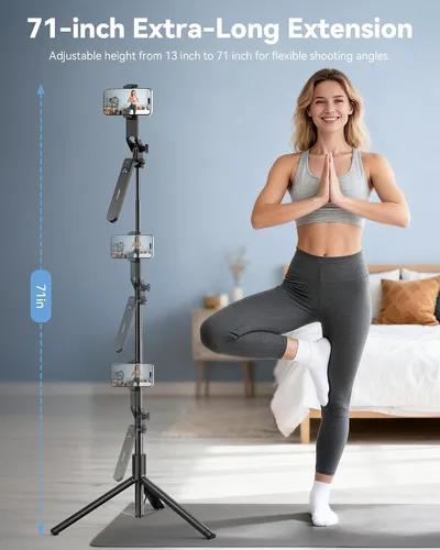 Miniatura 3 de TECKNET Trípode de teléfono de 71 pulgadas y palo para selfie, soporte de trípode portátil extensible para teléfono celular con control remoto
