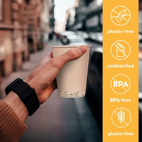 Miniatura 5 de Tazas de café desechables 100% compostables (paquete de 80 unidades de 12 onzas), tazas de papel hechas de bambú, ecológicas, biodegradables de alta