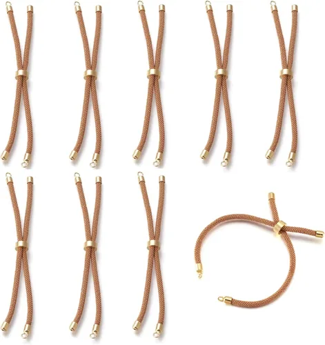Miniatura 36 de 10 piezas de pulseras de cordón de nylon torcido para hacer joyas ajustables con deslizadores con accesorios de latón dorado para accesorios